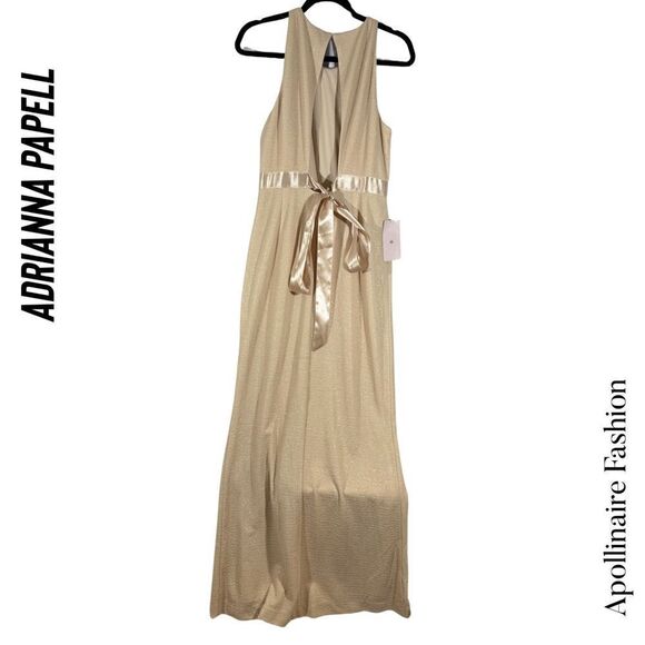 BHLD BY ADRIANNA PAPELL METALLIC SLEEVELESS MAXI DRESS GOLD THREADS NWT SIZE 12 - Picture 7 of 9